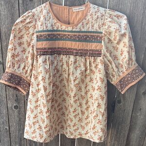 Ulla Johnson Cream and Brown Floral Blouse